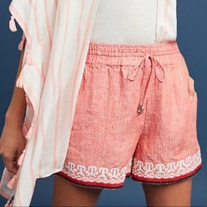 [SOLD] NWT Anthropologie Beachcomber Embroidered Shorts 100% Linen Coral Striped